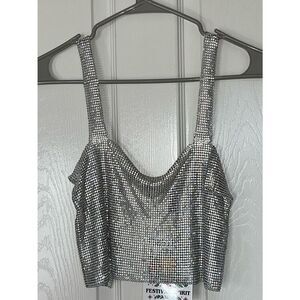 NWT Forever 21 silver rhinestone backless cropped top size xs